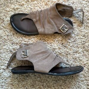Taupe Suede Open-Toe Roman Style Y2k Sandals